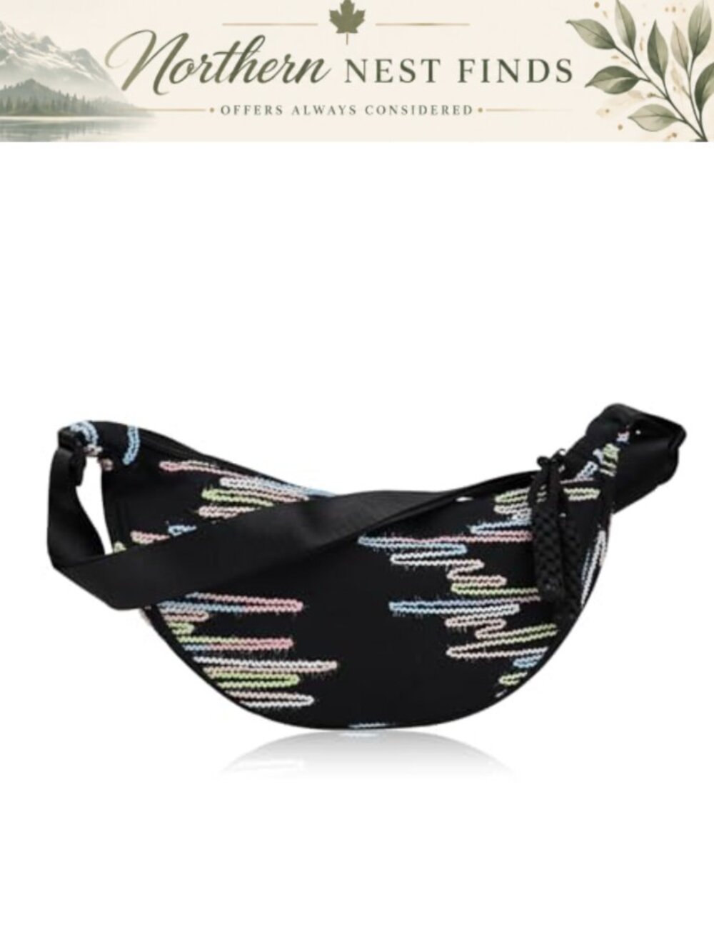 Crescent Hobo Shoulder Bag Nylon Adjustable Strap Zipper Crossbody